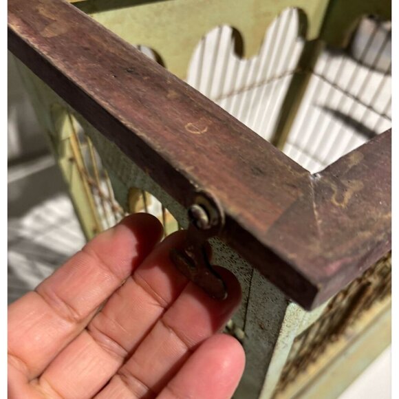 Victorias Vintage And Antiques Metal Wood Grapes Design Bird Cage Light Green OS - Picture 11 of 14